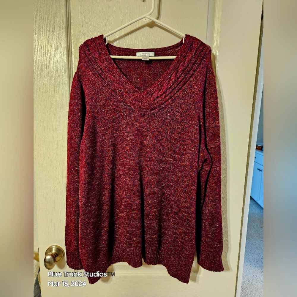 CJ Banks Pullover V Neck Long Sleeve Sweater Plus Size 3X 24/26 NWOT